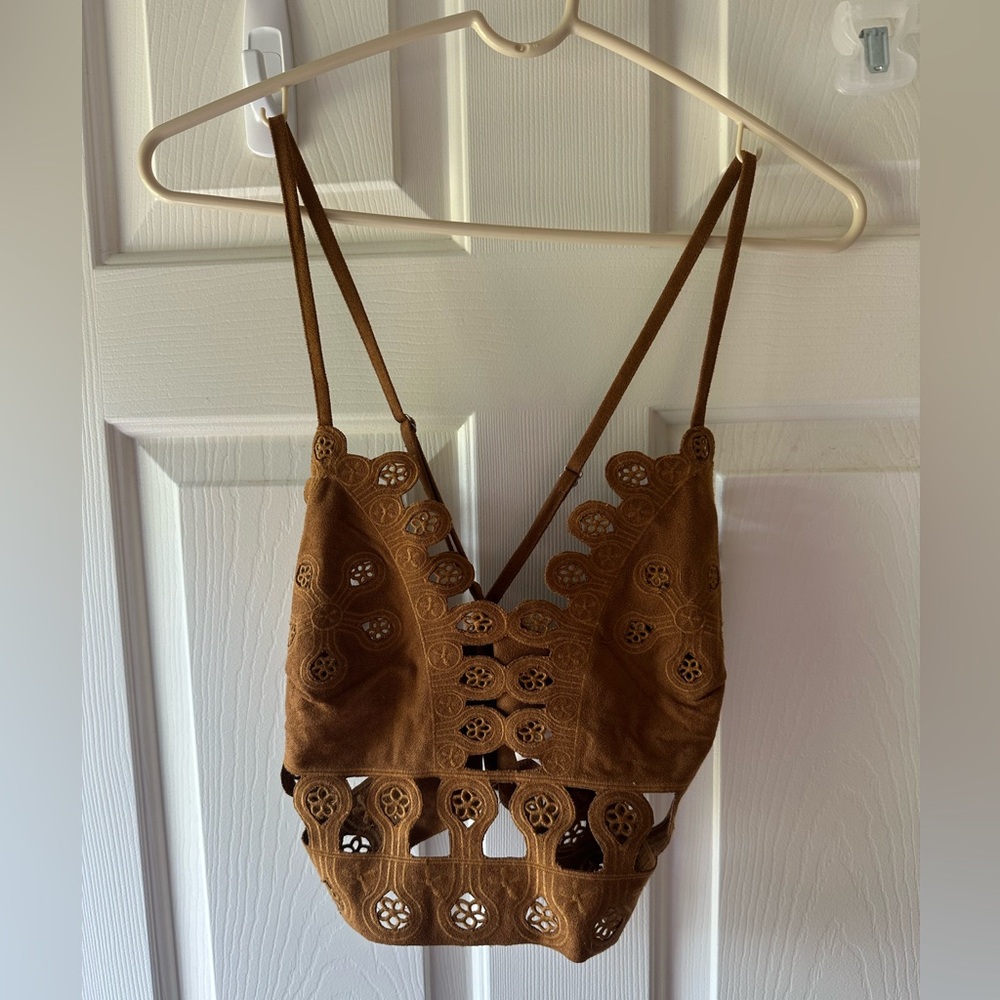 Chic Brown Suede Cami Crop Top
